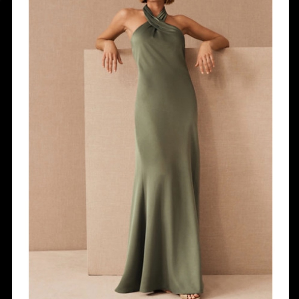 Ruby Satin Charmeuse Dress, Color: Moss